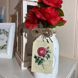 Red Rose Mason Jar centerpiece, table décor, rustic farmhouse painted mason jar